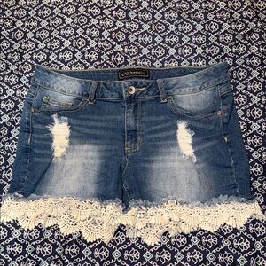 Cato Blue Denim Lace-Trim Jean Shorts